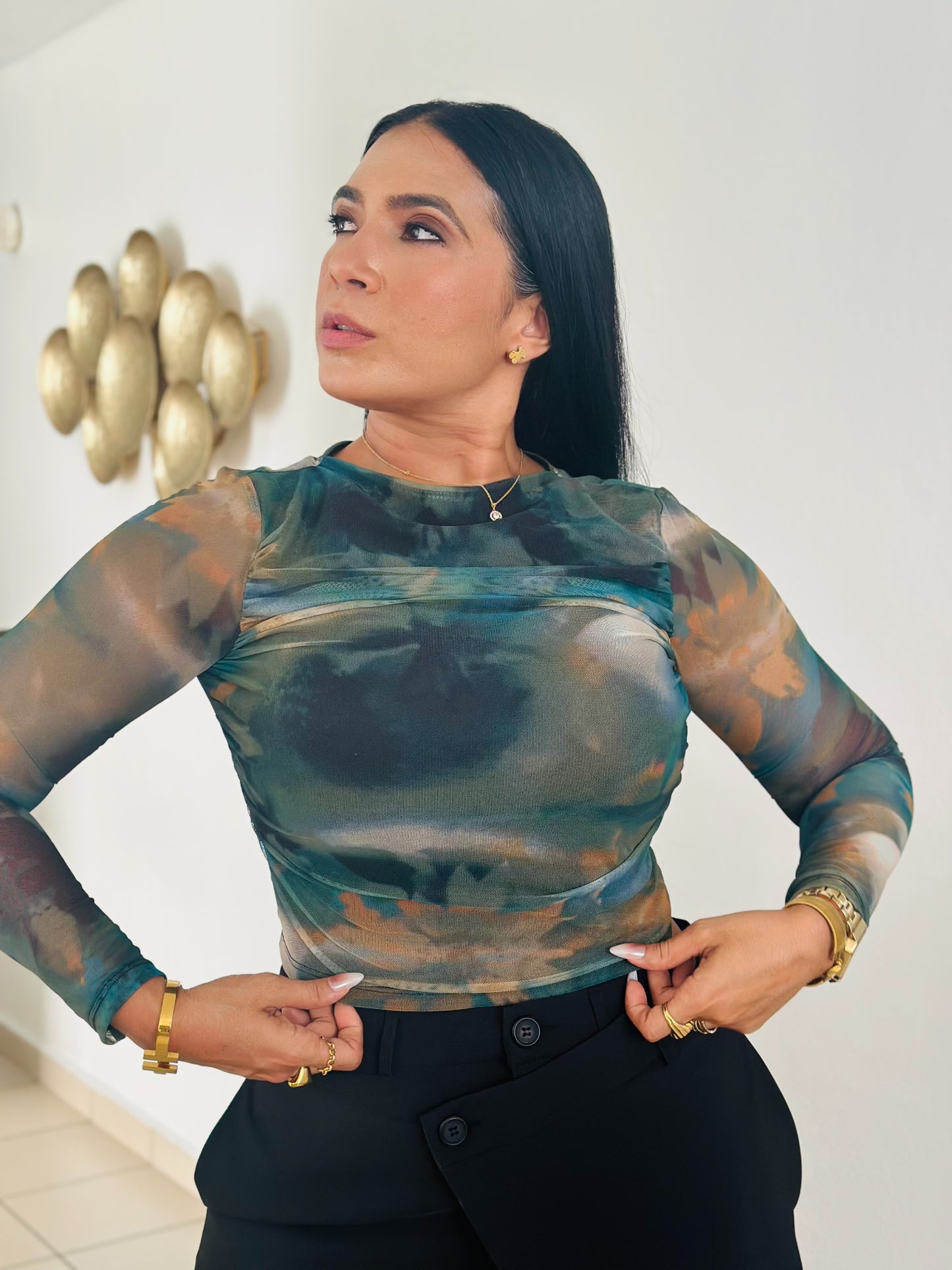 Jade Multicolor Mesh Top Spandex