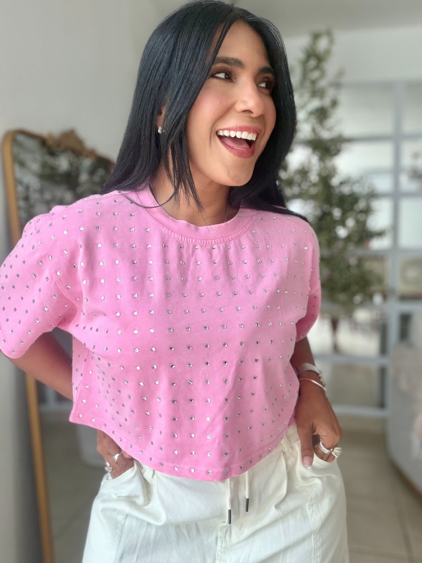 Trend Pink and glitter Luxe top (el estilo es oversized no para quedar pegada)