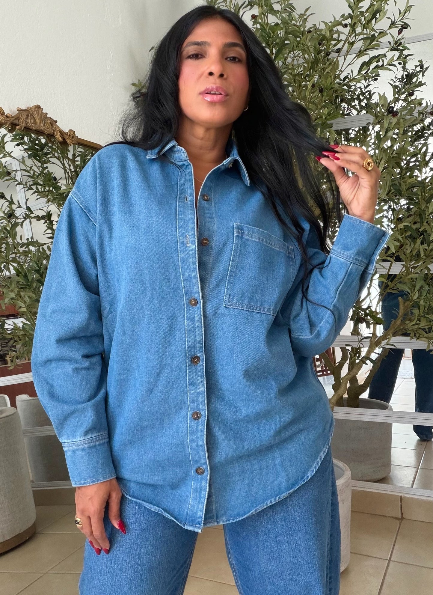 Denim Blue Luxury Oversized Blouse SOLD
