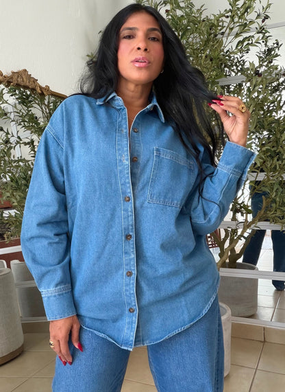 Denim Blue Luxury Oversized Blouse SOLD