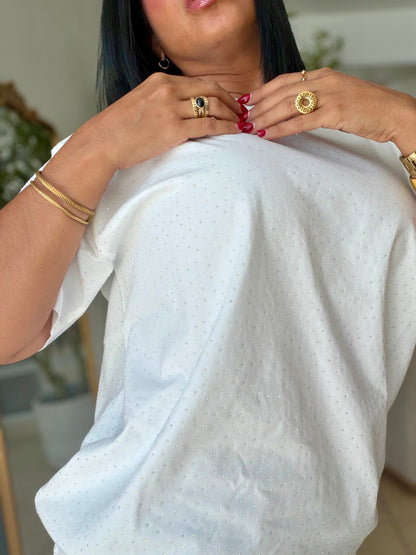 Oversized Premium CottonWhite Top con brillitos fijos (color Blanco) Luxury