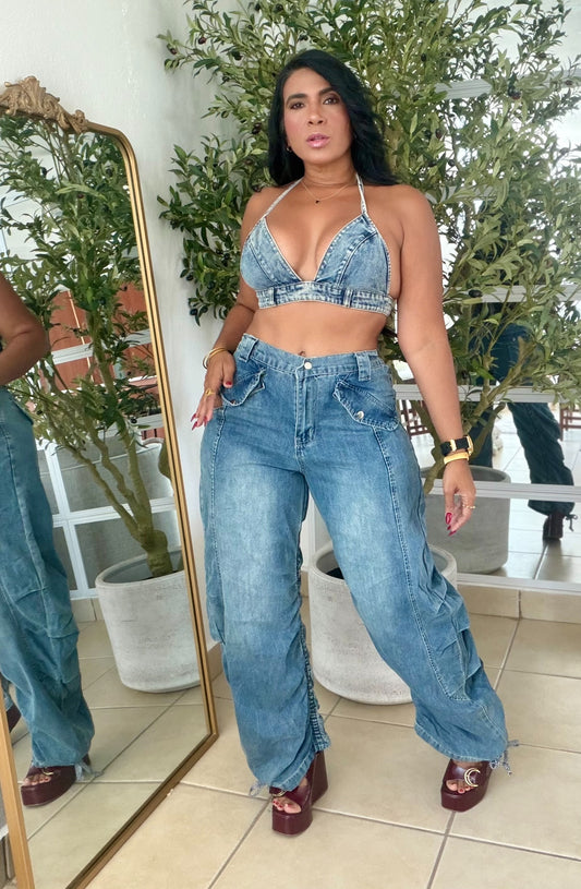 Baggy Spandex Denim Blue Luxe Jeans (fruncido que ajustaa a tu gusto) una belleza!! SOLD OUT GRACIAS