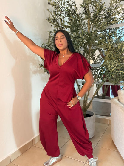 Baggy Red Wine Spandex Luxe Jumpsuit (tiene bolsillos) el más belloooCOLOR RED WINE (SOLD OUT GRACIAS