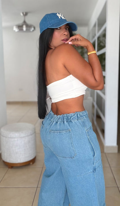 De Lujo Blue Espectaculat Spandex Barrel Jeans (BAGGY AZUL)