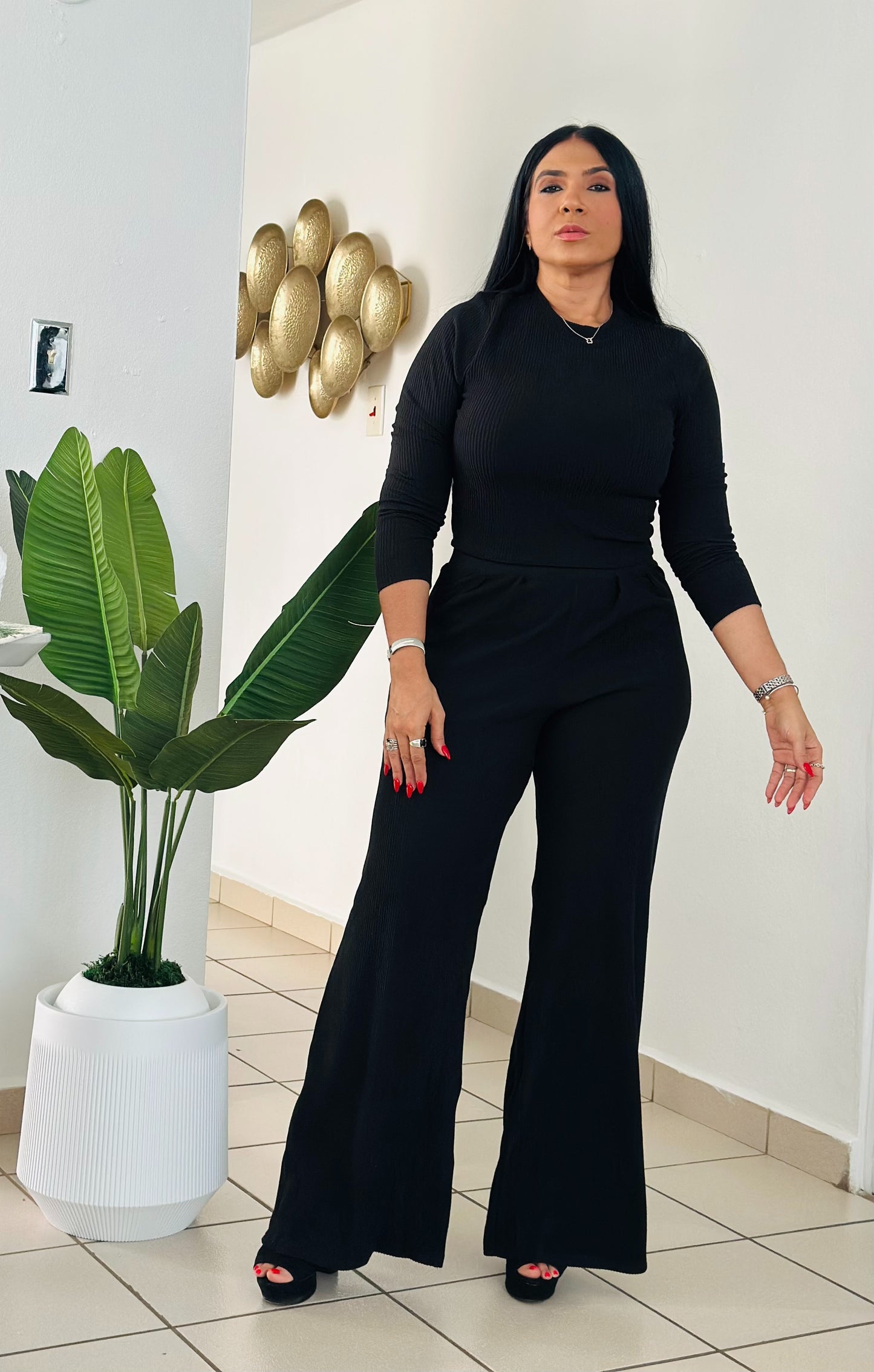 Black Spandex Premium Top and Pants Set (Bien expandible Y cómodo)