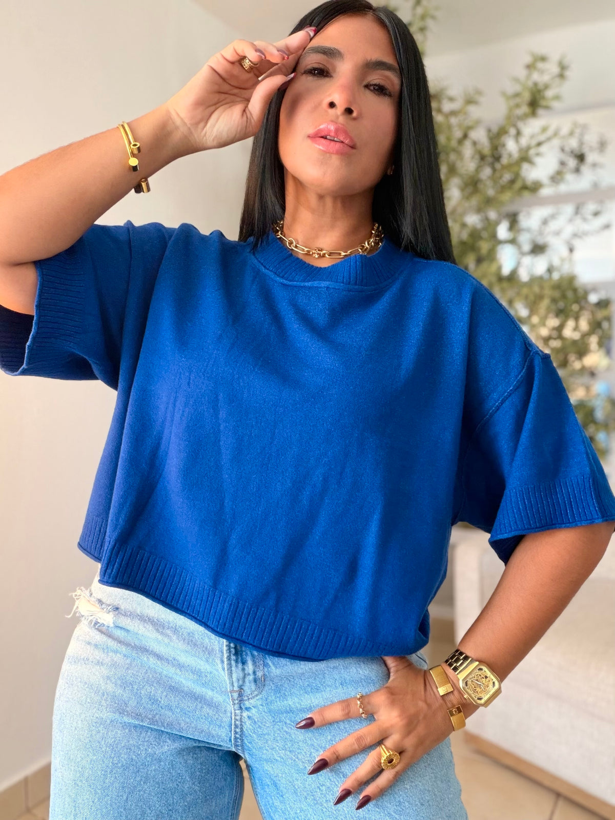 Eah! Eah! Navy Blue Luxe Premium Oversized Top (azul)