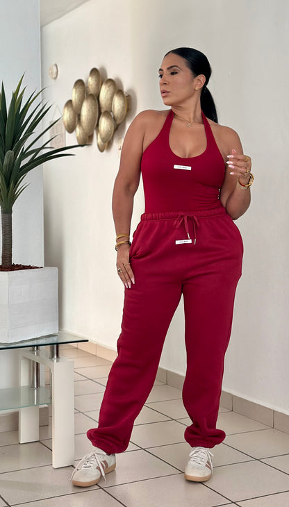 November Red Wine Chocó Spandex Bodysuit & Jogger Set (para viajar es perfecto)