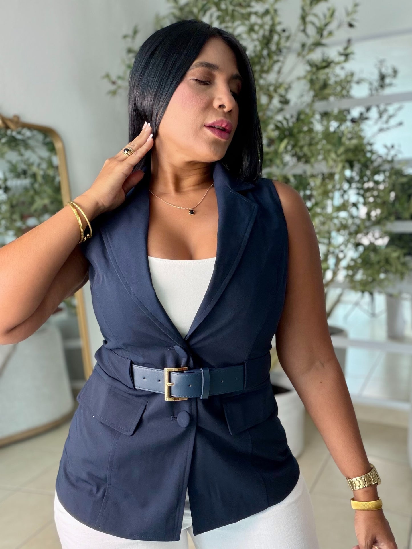 Navy Blue Vest Top Incluye Cinturòn
