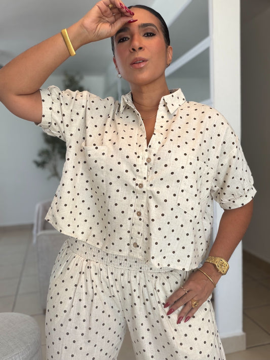 Beige and Brown Dots Blusón Oversized