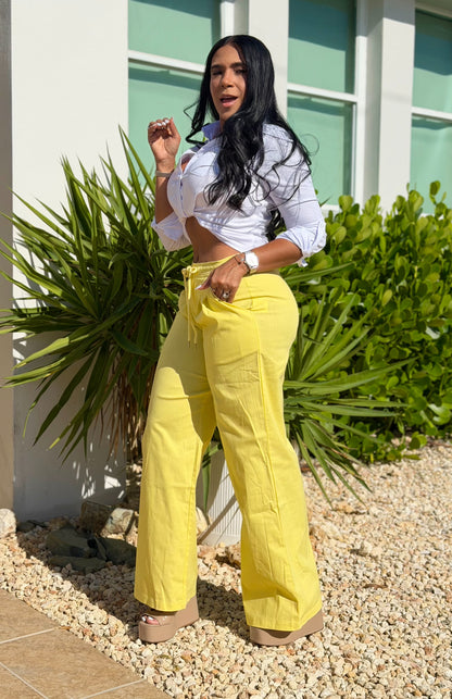 Y definitvamente es mío!! Omg! Yellow Luxe Linen Spandex Pants (elàstico en cintura) Baggy Wide Leg (único color)