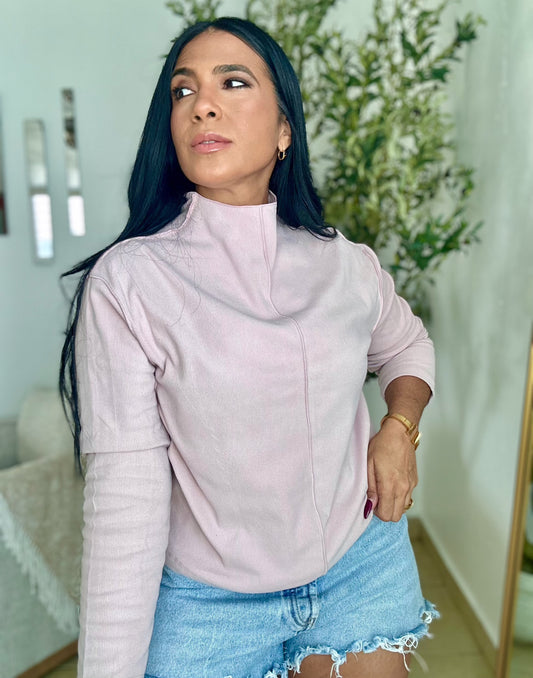 De Lujo Pink Oversized Spandex Blouse Premium