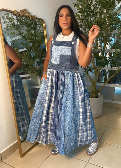 Denim Patches Oversized Dress (tiene bolsillos y ajustable a gusto en mangos)