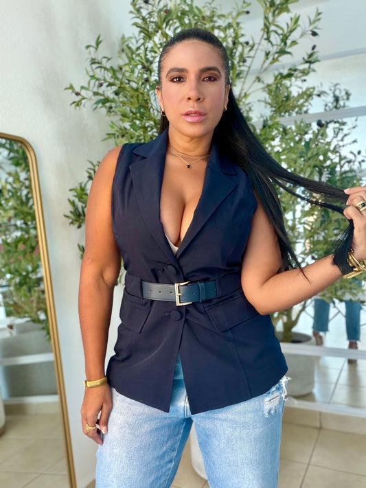 Navy Blue Vest Top Incluye Cinturòn (SOLD OUT GRACIAS)