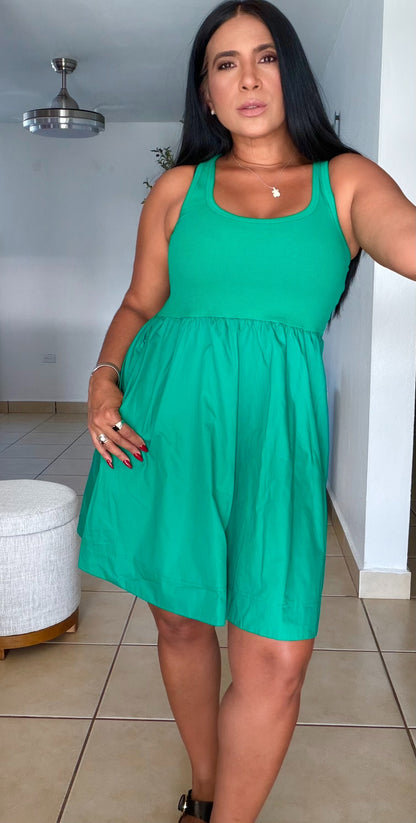 Ilié Kelly Green Luxe Spandex Tank Dress (con bolsillos no zipper ni botones) lo amarán