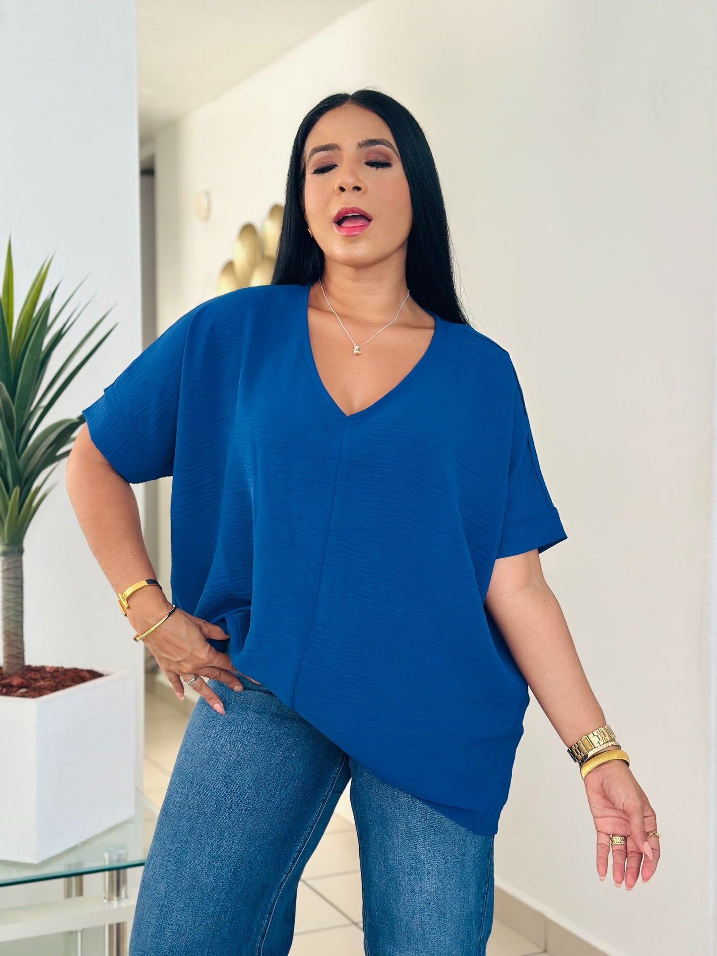 Navy Blue Luxe Oversized Blusón