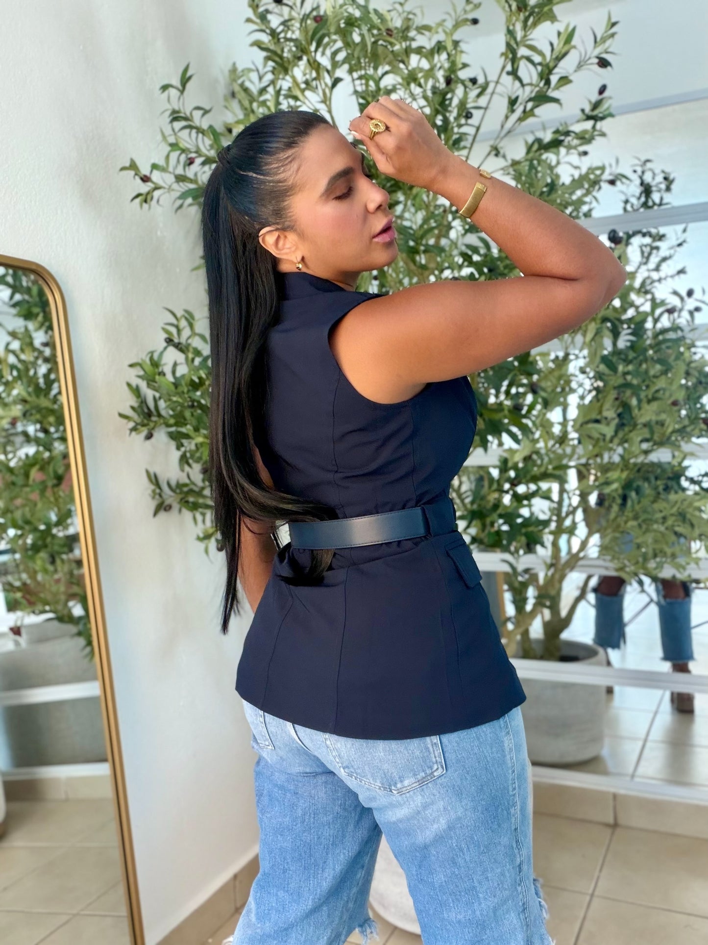 Navy Blue Vest Top Incluye Cinturòn (SOLD OUT GRACIAS)