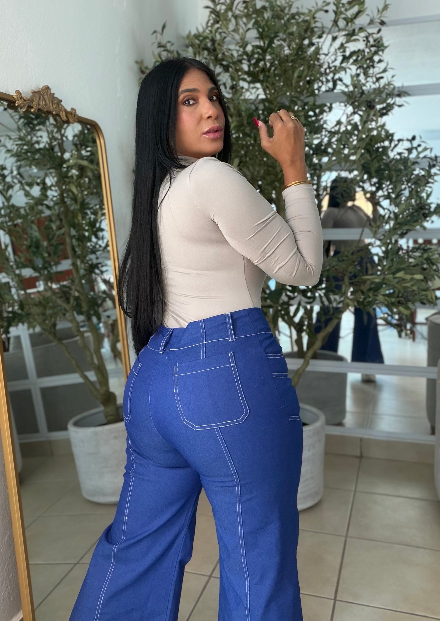 Royal Blue Wide Leg Spandex Pants (tiene bolsillos pantalones)