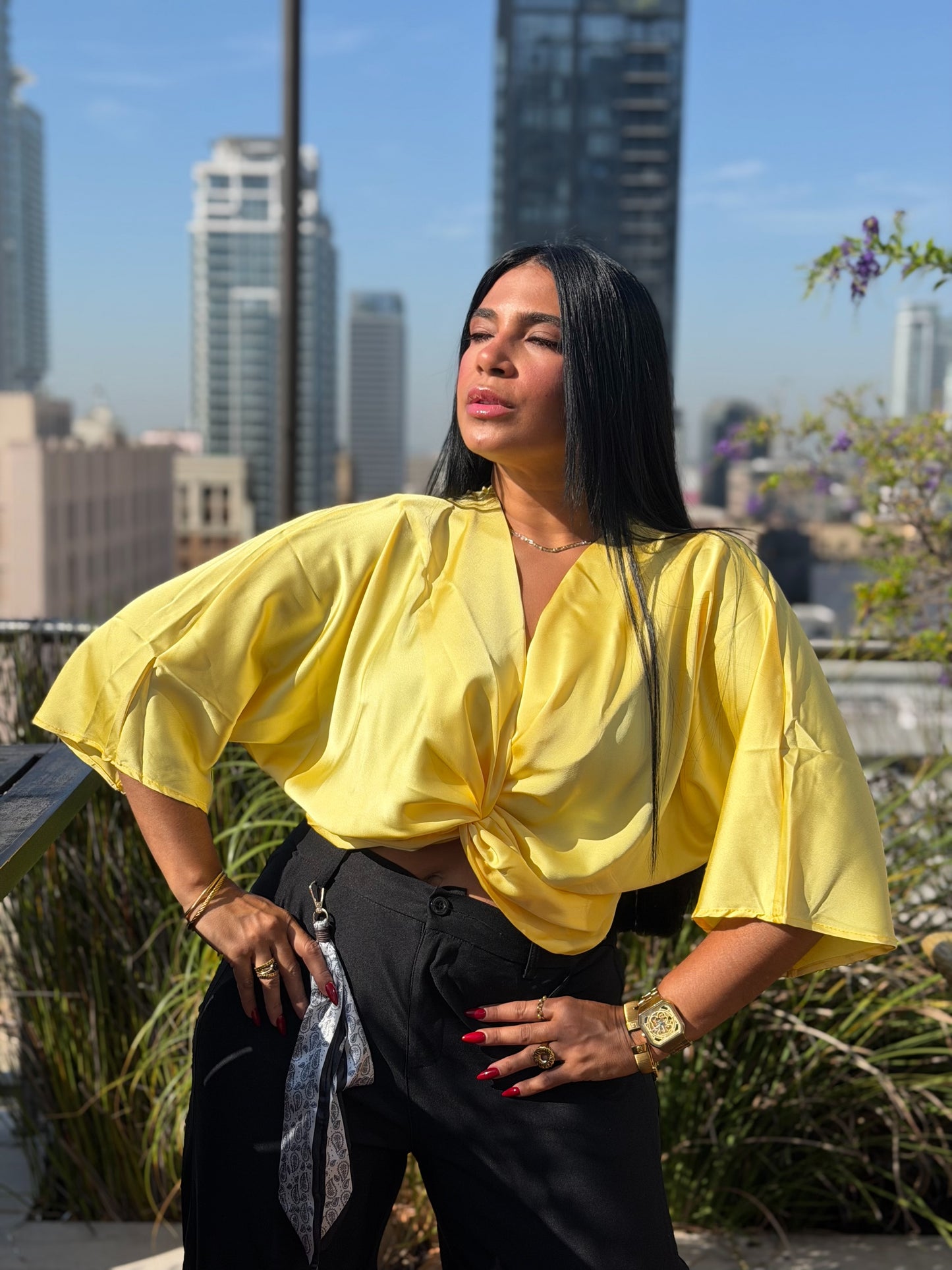Los Angeles Yellow Luxe Seda Oversized Top