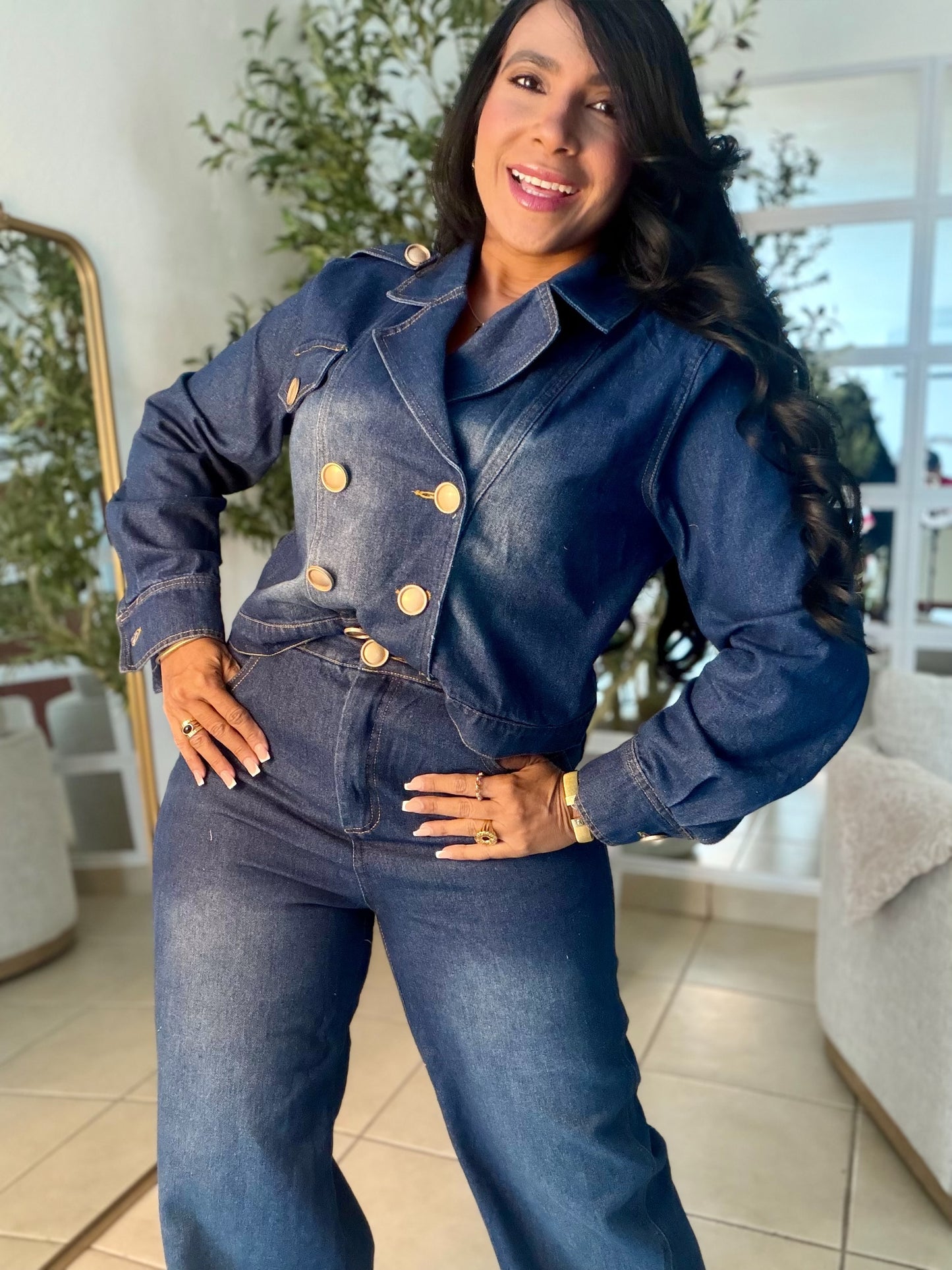 Set Denim Blue  De Top Jacket y Mahòn. Todo es bien expandible. Incluye correa (small me queda grande) son tres piezas (SOLD OUT GRACIAS)