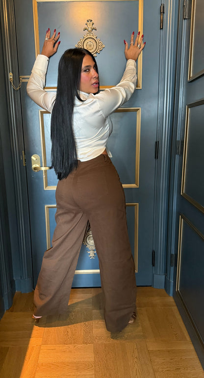 Eres lo que superaste ayer! Choco Brown Como Denim Spandex Baggy Barrel Pants con bolsillos SOLD OUT GRACIAS