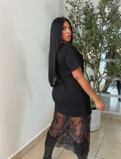 Paris Black Cotton and Premium Lace Spandex Shirt Dress (correa incluìda) color negro (SOLD OUT GRACIAS)
