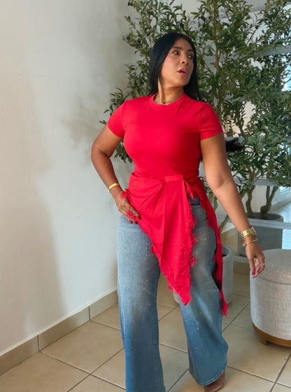 Rojo Red Luxe Spandex Assymetric Top (único color) SOLD OUT