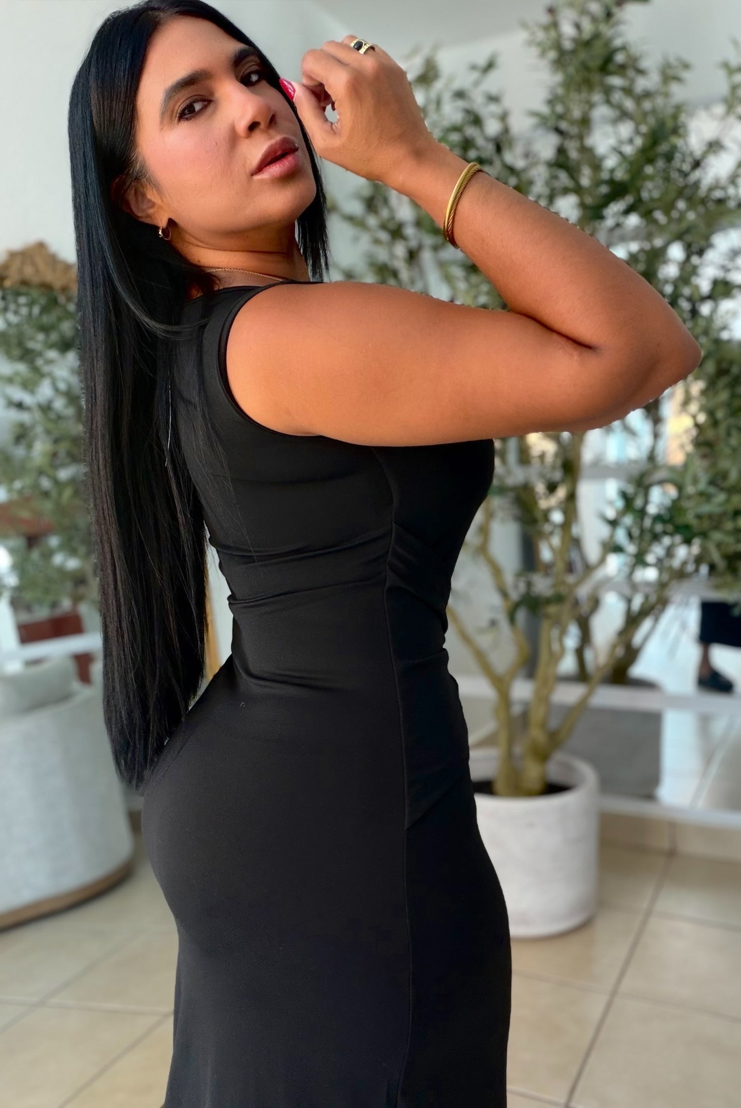 “Patria” Blacky Black Doble Forro Spandex Total Midi Dress y Calidad extra Premium (color negro)