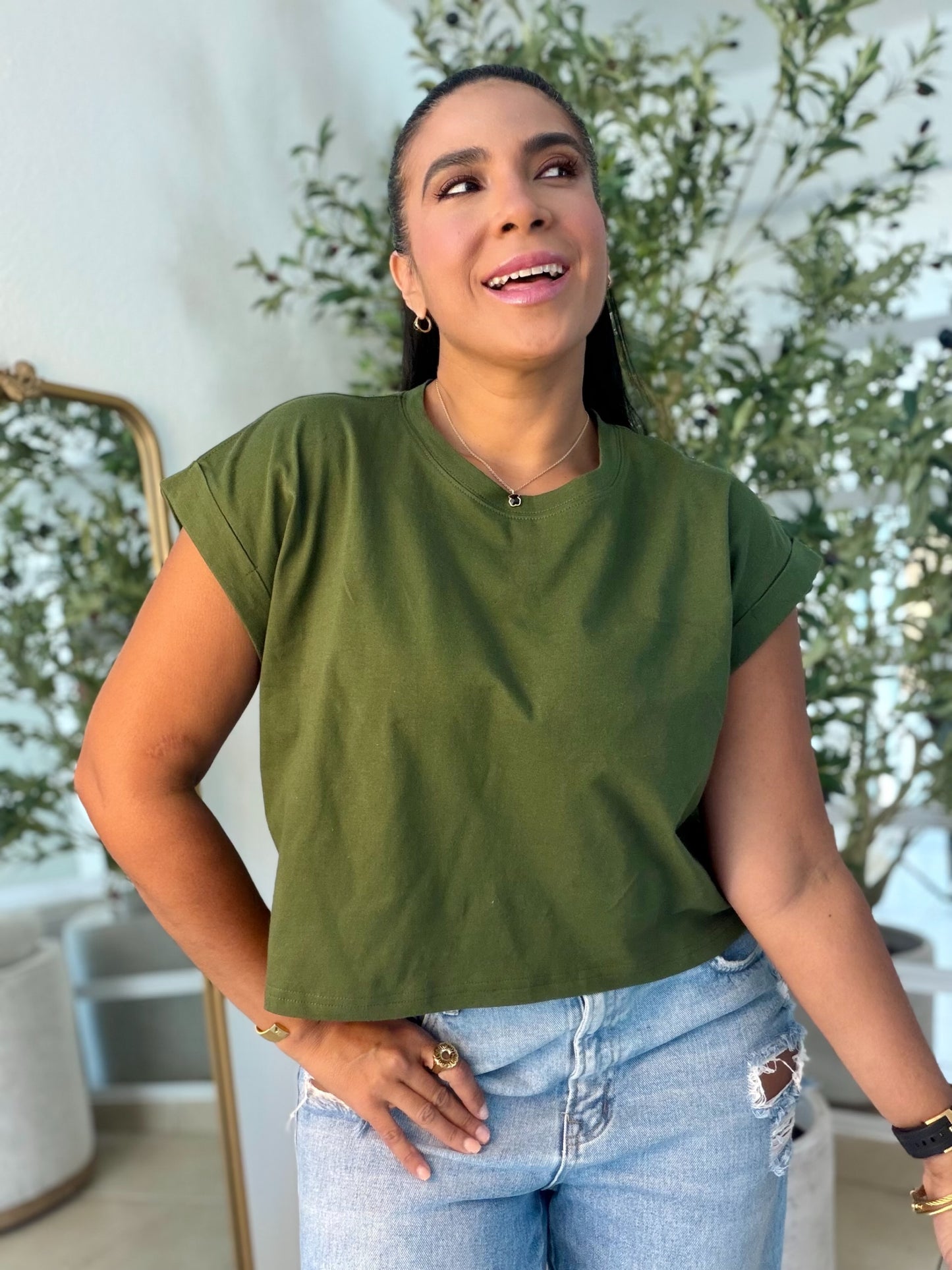 Military Green  Oversized Cotton Top (color verde)
