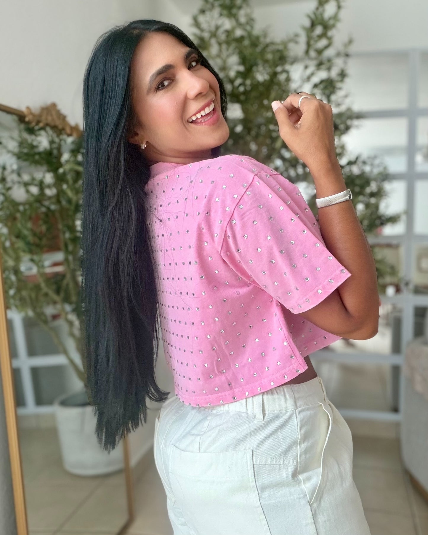 Trend Pink and glitter Luxe top (el estilo es oversized no para quedar pegada)