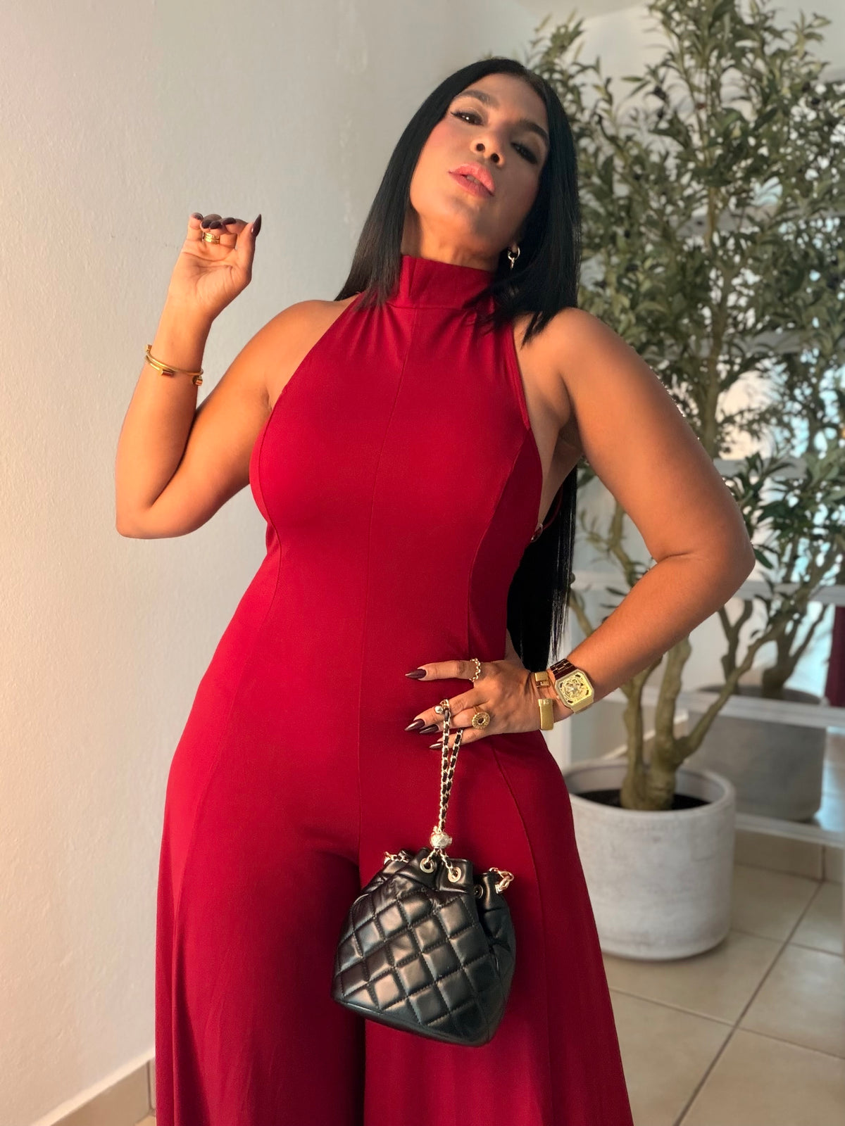 Wide Leg Jumpsuit Red Wine Suelto y forrito debajo spandex. Ajustable porque te trae  mamguillos. De lujo!