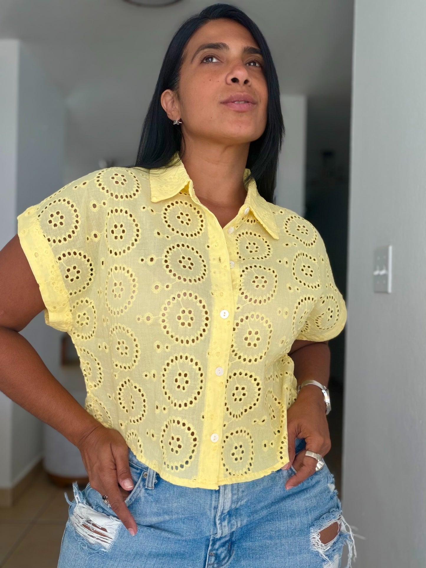 Luxe Butter Yellow Eyelet Premium Top( SOLDOUT)