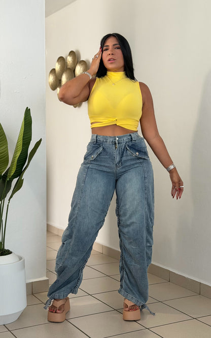Baggy Spandex Denim Blue Luxe Jeans (fruncido que ajustaa a tu gusto) una belleza!! (SOLD OUT)