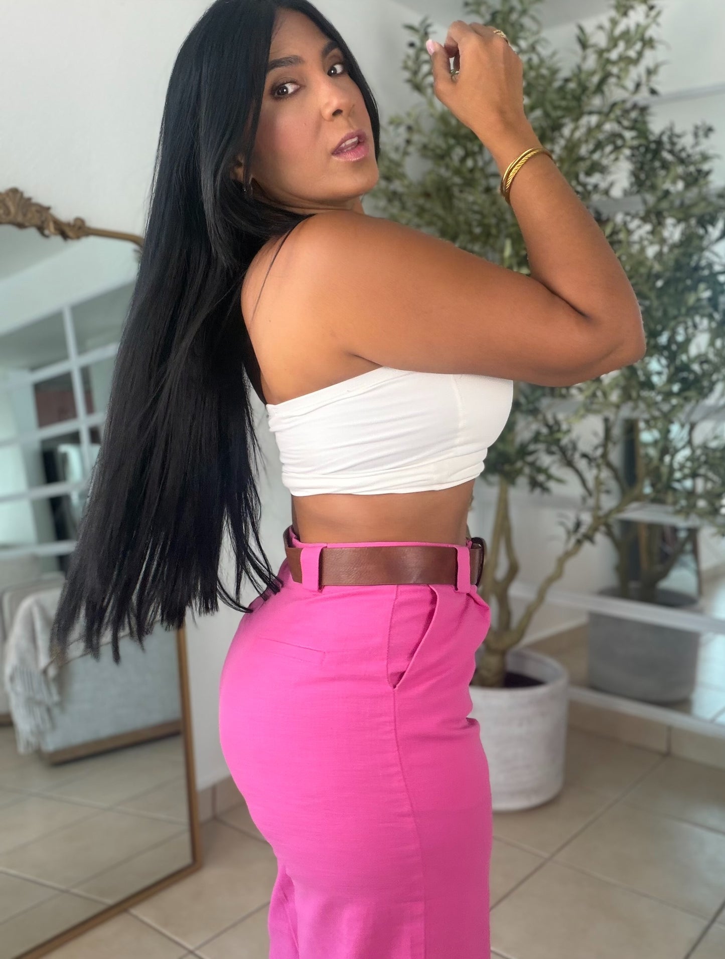 Y definitvamente es mío!! Fuschia Pink Luxe Linen Spandex Pants (incluye correa y es bien expandible!)Baggy Wide Leg
