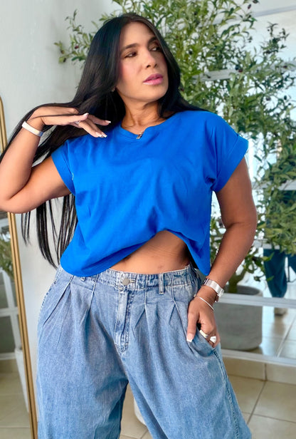 Ocean Blue  Oversized Cotton Top (color azul)