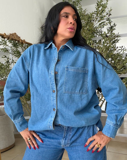 Denim Blue Luxury Oversized Blouse SOLD