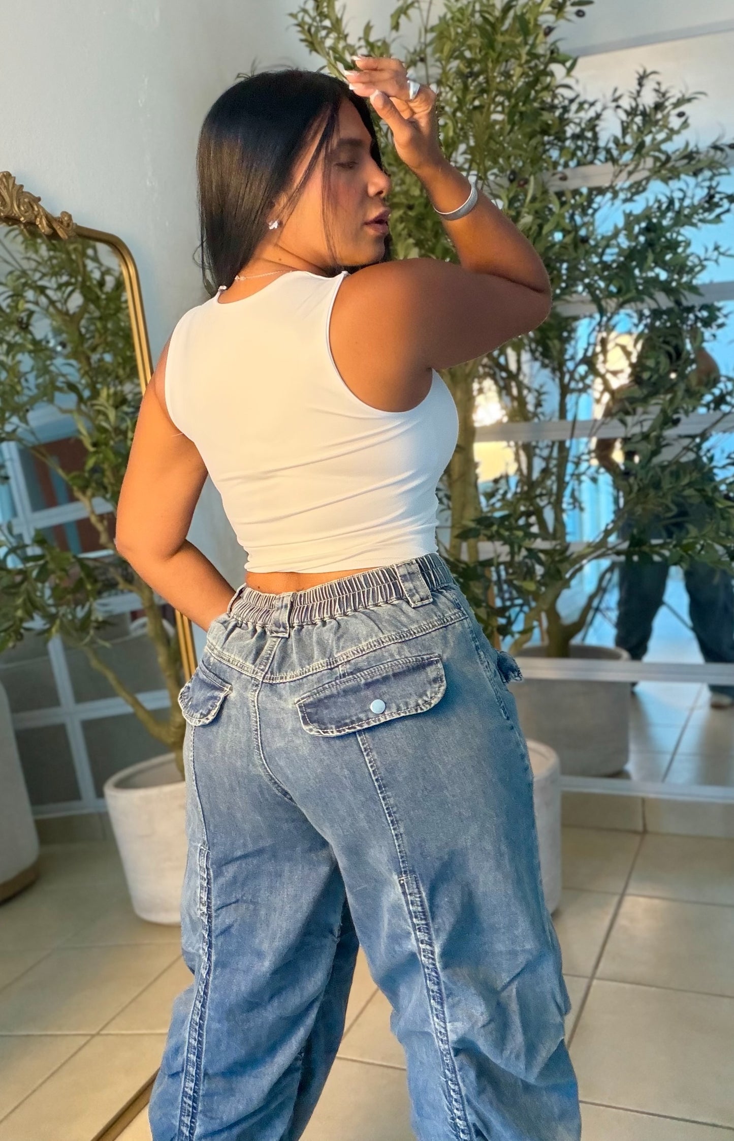 Baggy Spandex Denim Blue Luxe Jeans (fruncido que ajustaa a tu gusto) una belleza!! (SOLD)