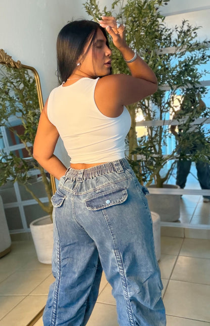 Baggy Spandex Denim Blue Luxe Jeans (fruncido que ajustaa a tu gusto) una belleza!! (SOLD)
