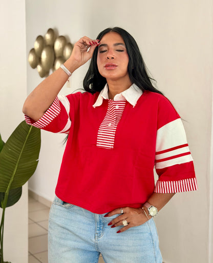 Colecciòn Exclusiva Ediciòn Limitada Extra Mega Premium Red Oversized Top con lìneas (SOLD OUT GRACIAS