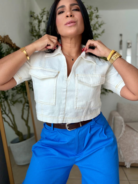 Denim White Luxe Top