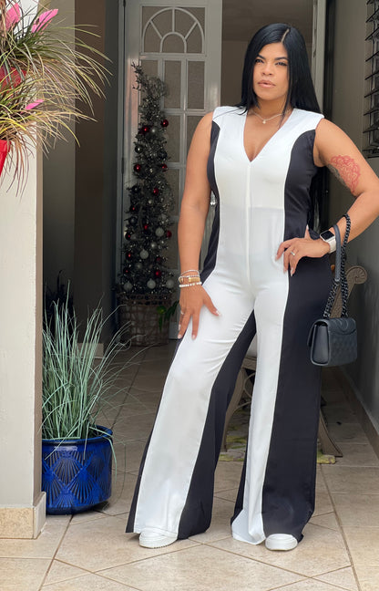 Black and White Luxe Wide Leg Jumpsuit