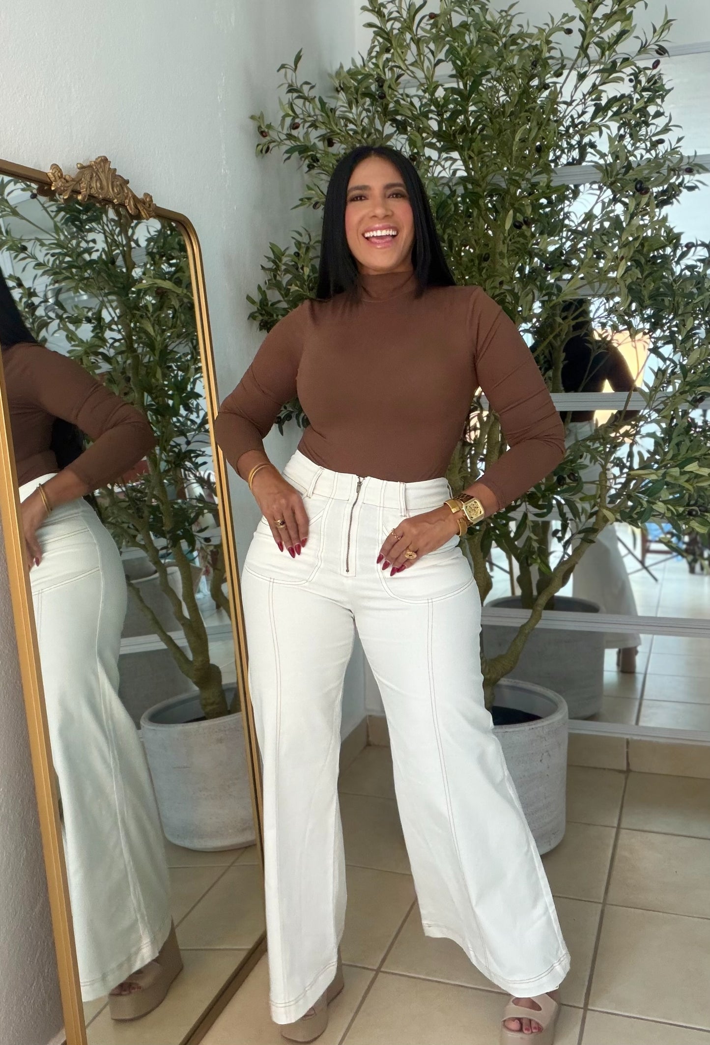 Bone White  Wide Leg Spandex Pants (tiene bolsillos pantalones)