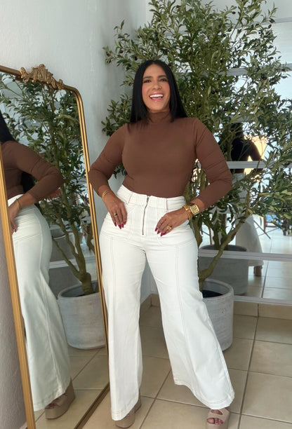Bone White  Wide Leg Spandex Pants (tiene bolsillos pantalones)