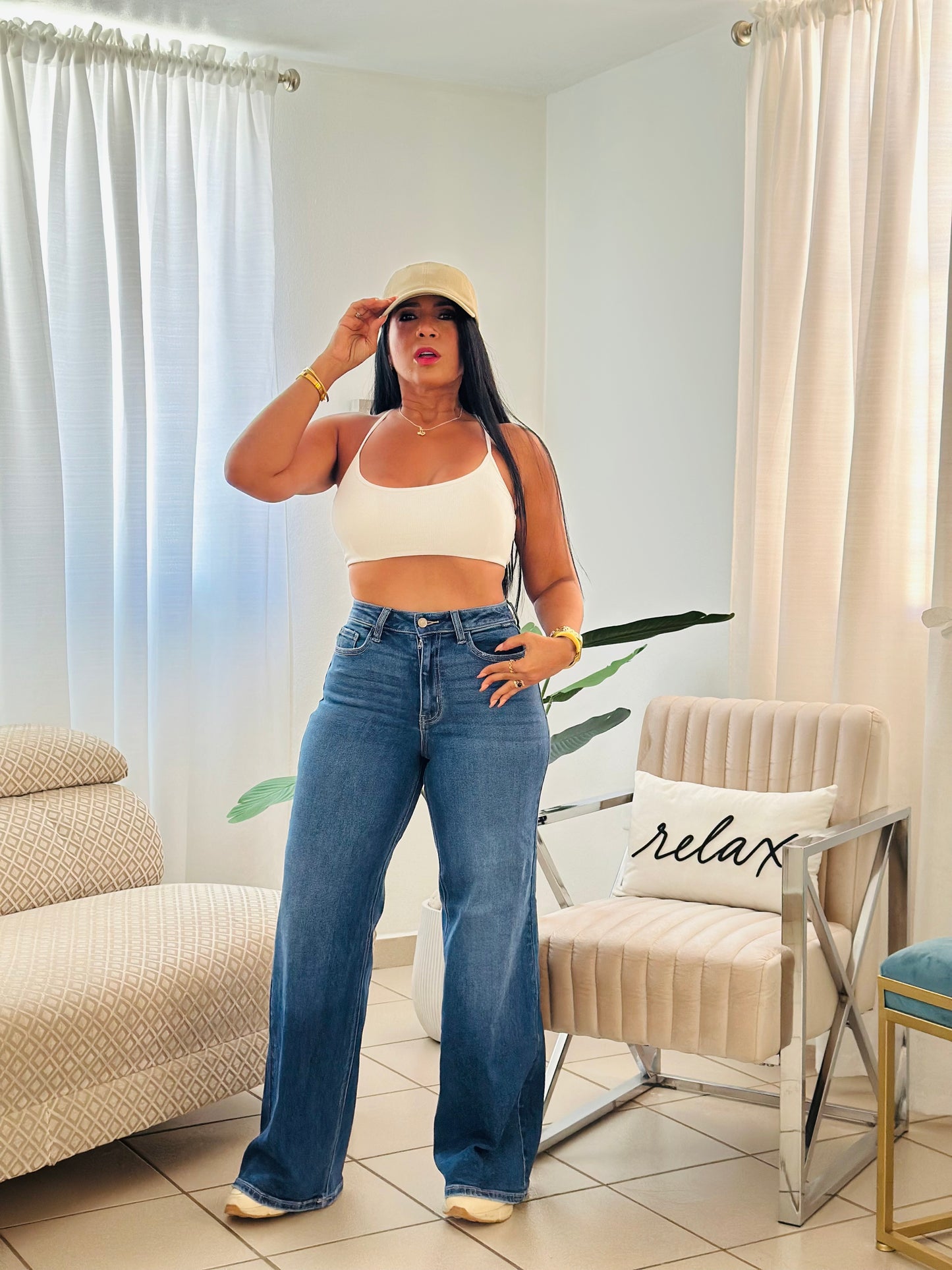 De Lujo Spandex (100 Lycra integrado) Premium Cello Wide Legs Blue Jeans