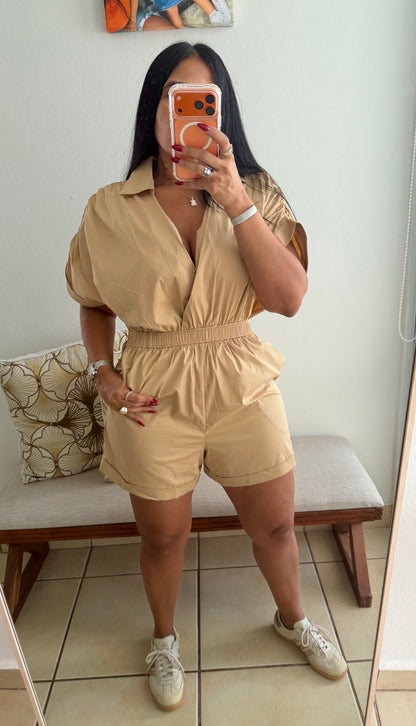 Lelas Spandex Tan Luxe Baggy Romper (tiene bolsillos)