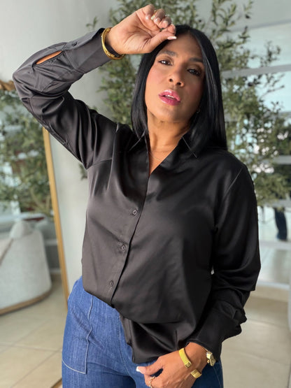 Blacky BlackLuxe Silk Blouse (COLOR NEGRO) DE LUJO! oversized