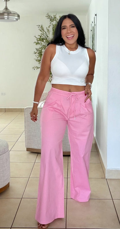 Y definitvamente es mío!! Omg! Pink Luxe Linen Spandex Pants (elàstico en cintura) Baggy Wide Leg (único color)