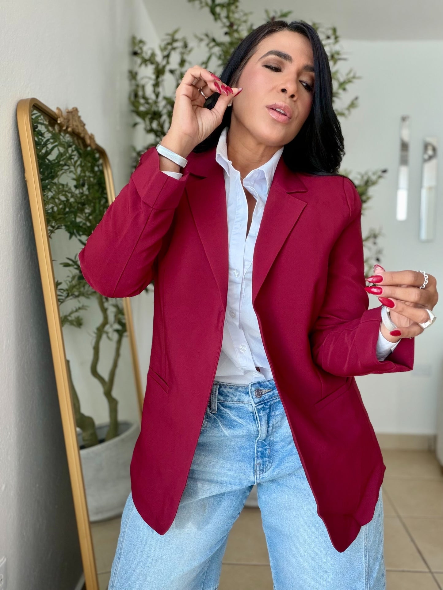 Lele Oversized Luxe Burgundy Blazer(SOLD OUT)