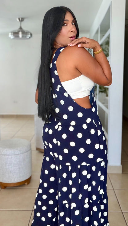 Darita Oversized Navy Blue and White De Overall (tiene bolsillos) azul y blanco Wide Leg Palazzo (SOLD OUT)