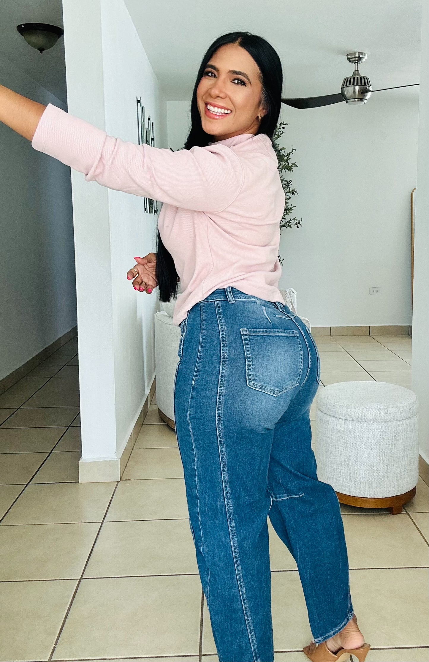 Denim Blue Barrel Spandex Jeans (Puedes doblarlo abajo también)