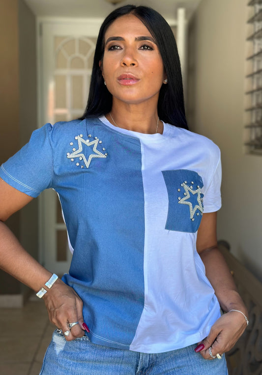 Débora DENIM and Cotton Stars Shirt Top